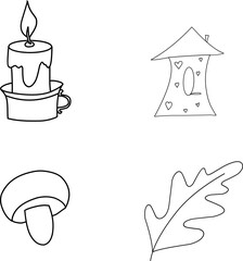 Autumn Fall Clipart, Hand drawn clipart, Mushrooms Tower Foliage Cone Acorn Candle
