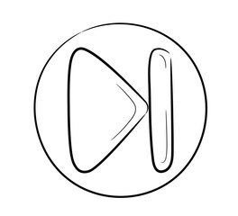 Music and video rewind icon, hand drawn. Start play button in doodle sketch style. A simple doodle drawing scheme. Vector illustration.