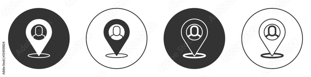 Poster black worker location icon isolated on white background. circle button. vector