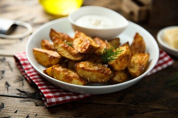 Roasted potato wedges with cheese and spices