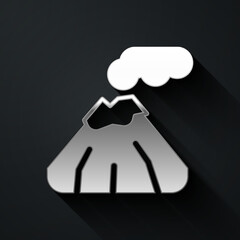 Silver Volcano icon isolated on black background. Long shadow style. Vector