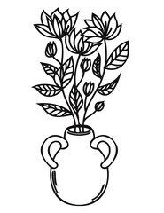 Flowers in a vase outline illustration. PNG with transparent background.