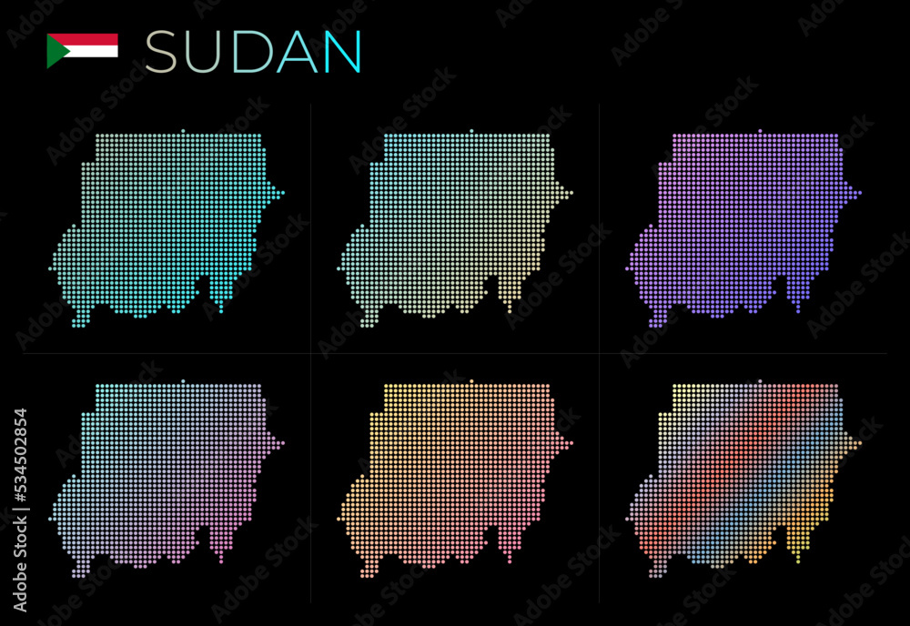 Poster sudan dotted map set. map of sudan in dotted style. borders of the country filled with beautiful smo