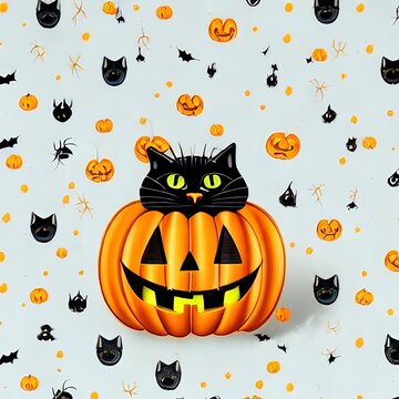 illustration of a black cat and a pumpkin