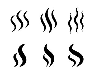 Smoke, hot steam, smell, vapour silhouette icon set. Simple flat vector icons.