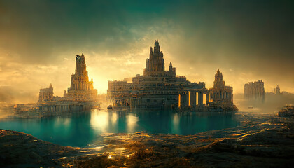 Fototapeta na wymiar Atlantis, the lost underwater city. 3D illustration. 