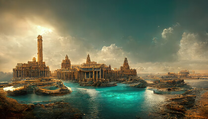 Atlantis, the lost underwater city. 3D illustration.  - obrazy, fototapety, plakaty