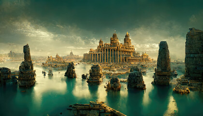 Atlantis, the lost underwater city. 3D illustration. 