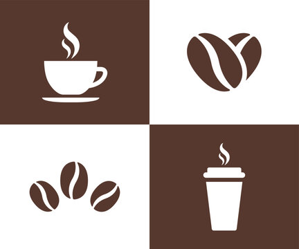 Coffee cup and coffee beans logo icon set. Flat style vector design elements. 