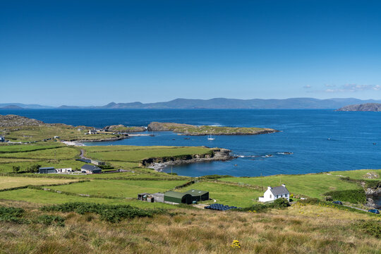 view of the Iveragh Peninsula and Kells Bay in County Kerry