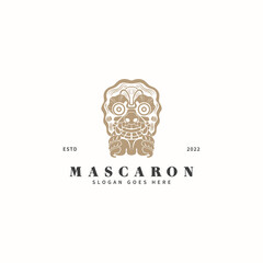 vintage Mascaron ornament artistic logo icon design vector illustration, silhouette Mascaron antique decorative logo illustration for business and corporate isolated on white background.