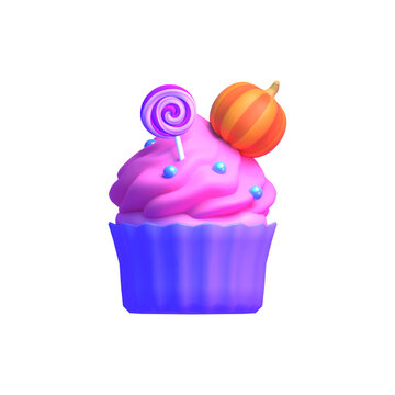 3d rendered isolated cartoon cupcake object for Halloween on a transparent background.