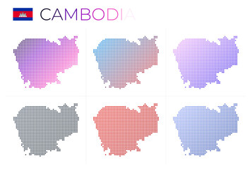 Fototapeta na wymiar Cambodia dotted map set. Map of Cambodia in dotted style. Borders of the country filled with beautiful smooth gradient circles. Powerful vector illustration.