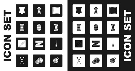 Set Sewing Pattern, thread, Leather, Yarn, Zipper, Awl tool and icon. Vector