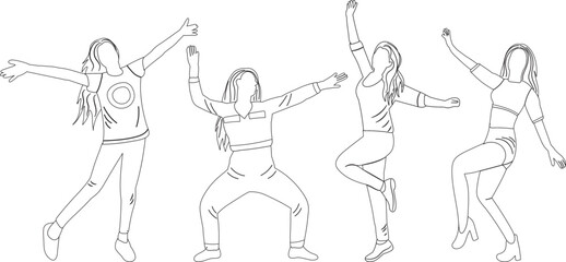 dancing girls, women sketch ,outline isolated vector