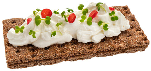 Rye crispbread with cream cheese isolated