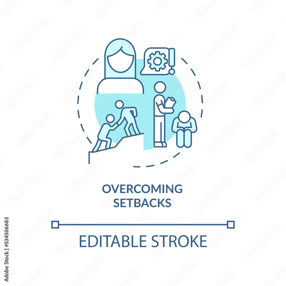 Poster overcoming setbacks blue concept icon. help to resolve work problem. motivation abstract idea thin l