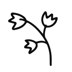 Linear branch with flowers. Vector graphic image.