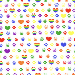 Rainbow pride flag with hearts seamless fabric design pattern