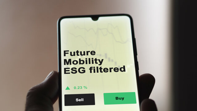 Invest in future mobility ESG ETF, an investor buys or sell an future mobility etf phone and devices sustainable fund.	