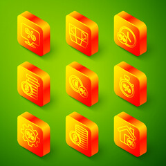 Set line Discount percent tag, Stacks paper money cash, Clock and, Coin with dollar, Money coin, Stopwatch, Gear and icon. Vector