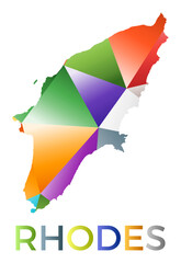 Bright colored Rhodes shape. Multicolor geometric style island logo. Modern trendy design. Trendy vector illustration.