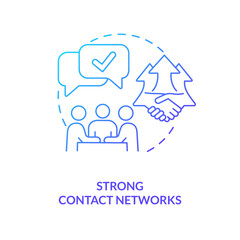 Strong contact networks blue gradient concept icon. Long-term partnership. Professional contacts abstract idea thin line illustration. Isolated outline drawing. Myriad Pro-Bold font used