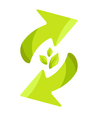 Environmental green arrow icon isolated on white background. Cartoon bio organic product label print.