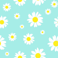 Obraz premium Floral seamless pattern. Botanical fabric print template. Vector illustration with white camomile flowers.