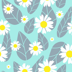 Floral seamless pattern. Botanical fabric print template. Vector illustration with cute camomile flowers.