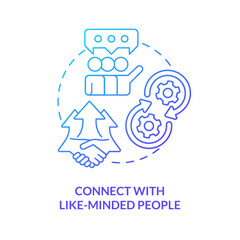 Connecting like-minded people blue gradient concept icon. Teamwork. Similar interests community abstract idea thin line illustration. Isolated outline drawing. Myriad Pro-Bold font used