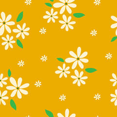 Floral seamless pattern. Botanical fabric print template. Vector illustration with white camomile flowers.