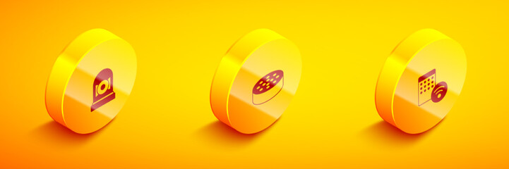 Set Isometric Ringing alarm bell, Water sensor and Air humidifier icon. Vector