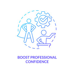 Boost professional confidence blue gradient concept icon. Become more qualified. Career growth abstract idea thin line illustration. Isolated outline drawing. Myriad Pro-Bold font used