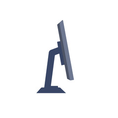 Flat monitor. Modern PC screen. Side view. Illustration isolated on white