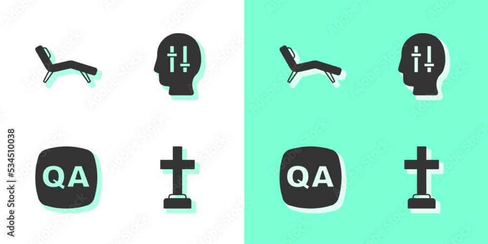 Sticker Set Graves funeral sorrow, Armchair, Question and Answer and Solution to the problem icon. Vector