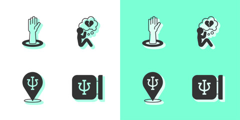 Set Psychology, Psi, Helping hand, and Broken heart or divorce icon. Vector