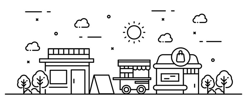 Concept store building illustration in line style