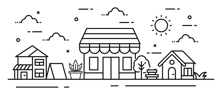 Illustration store building in line style