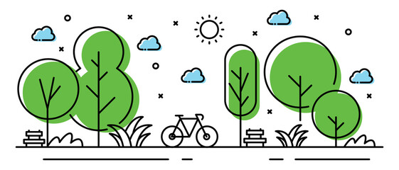 Illustration tree in line style with bike  © talang