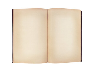 Old open book with empty pages isolated on transparent background.