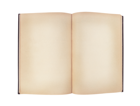 Old open book with empty pages isolated on transparent background.