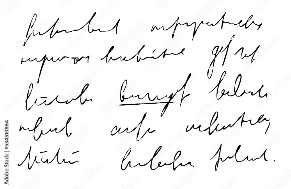Poster handwritten unreadable illegible text. abstract handwriting of fictional language.