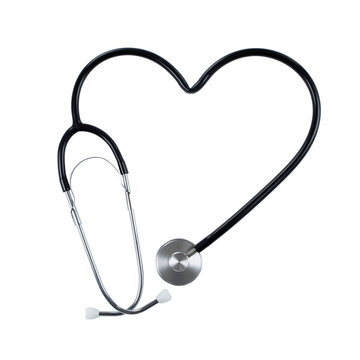 Black stethoscope with heart shape isolated on transparent background