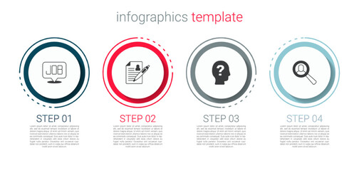 Set Search job, Resume, Worker and Magnifying glass for search. Business infographic template. Vector