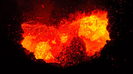 Close-up of volcano, dramatic volcanic eruption in Reykjanes peninsula Iceland