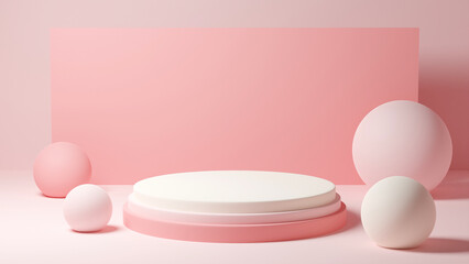 Fototapeta premium Pink empty stand for product showcase in 3D render style