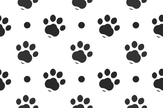 Trendy and modern vector black paw pattern seamless. Cute cat dog paws background. Paw print. Dalmatian print 