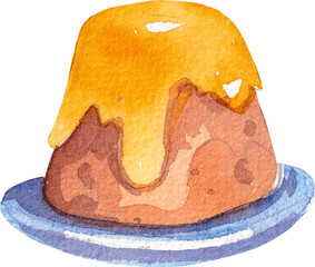 Autumn watercolor collection. Watercolor pumpkin pudding