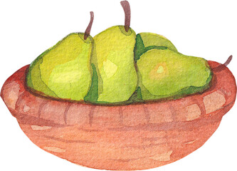 Autumn watercolor collection. Watercolor cartoon fruit basket